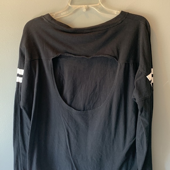 Pink varsity Black with multi color design and white stripe shirt. Size M. GUC - Picture 4 of 4